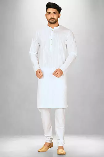 White cotton silk kurta withfancy buttons