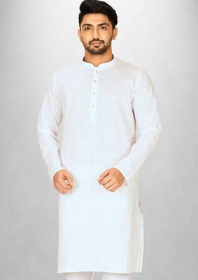 White cotton silk kurta withfancy buttons 1