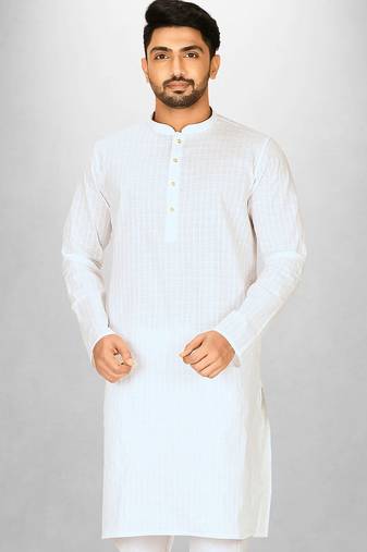 White cotton silk kurta withfancy buttons