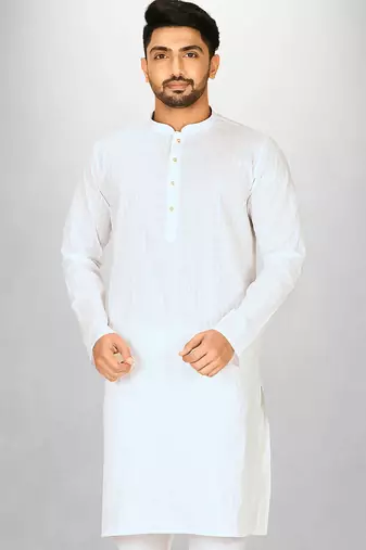 White cotton silk kurta withfancy buttons