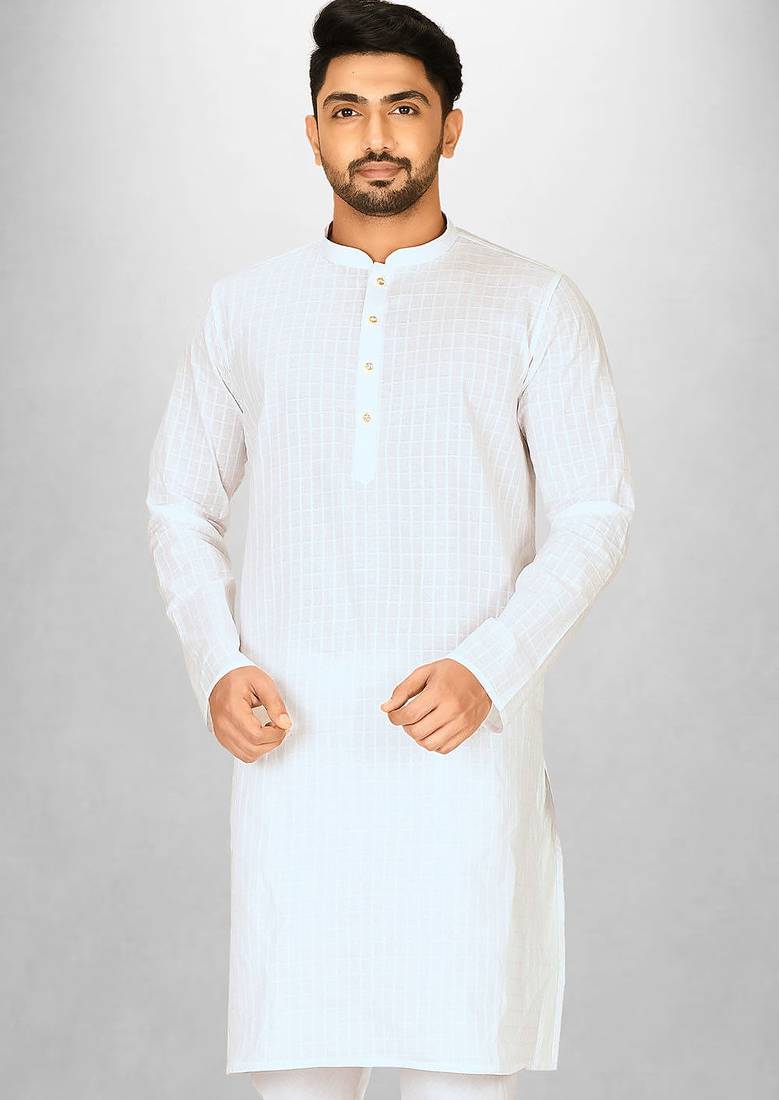 White cotton silk kurta withfancy buttons