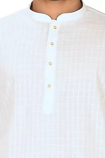 White cotton silk kurta withfancy buttons