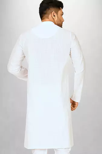White cotton silk kurta withfancy buttons