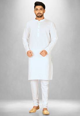 White cotton silk kurta withfancy buttons 4