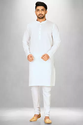 White cotton silk kurta withfancy buttons
