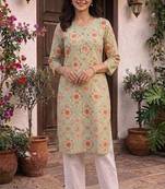 Cream printed cotton kurti