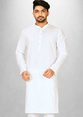 White cotton silk kurta withfancy buttons 1