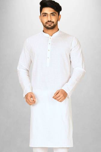 White cotton silk kurta withfancy buttons