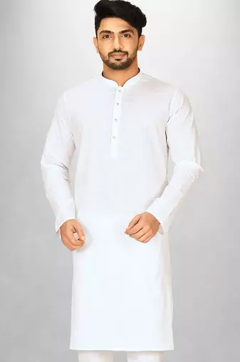 White cotton silk kurta withfancy buttons