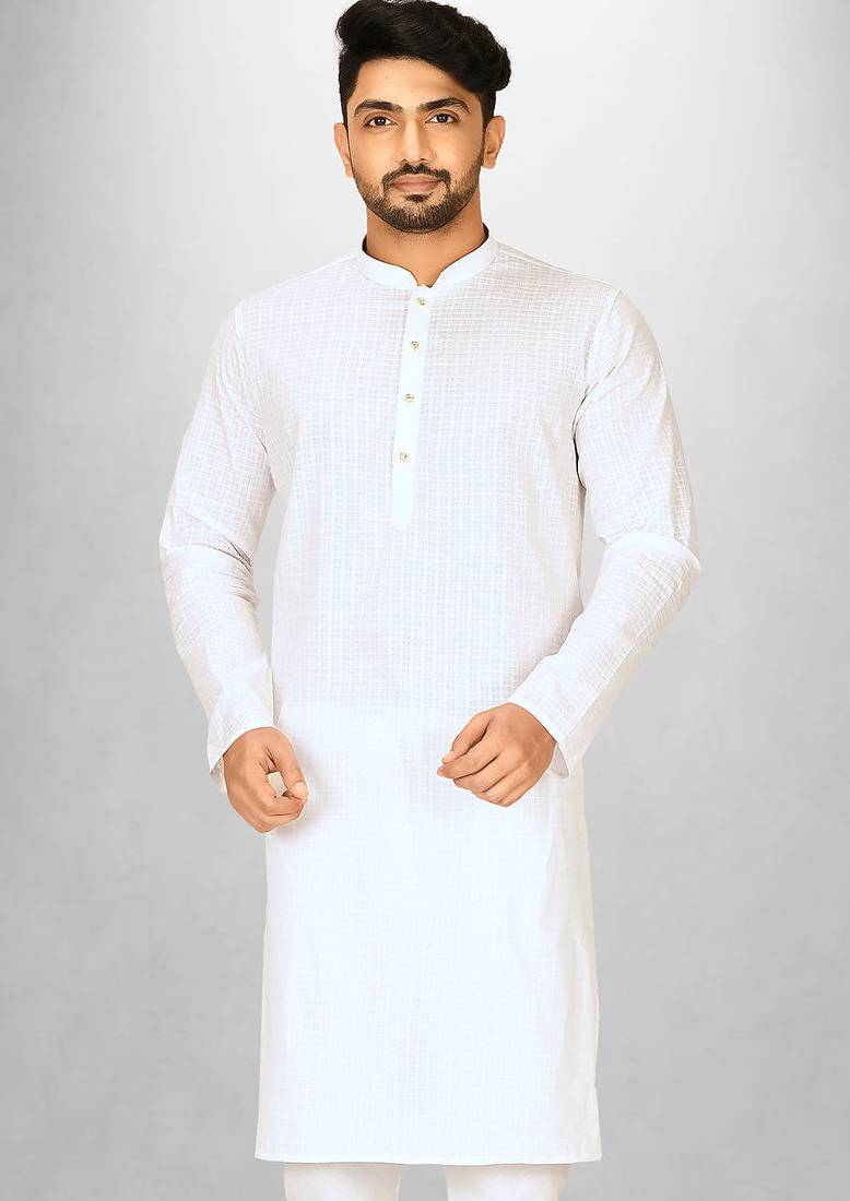 White cotton silk kurta withfancy buttons