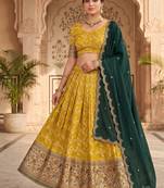 Traditional Mustard Lehenga Choli Set with Festive Dark Green Embroidered Dupatta