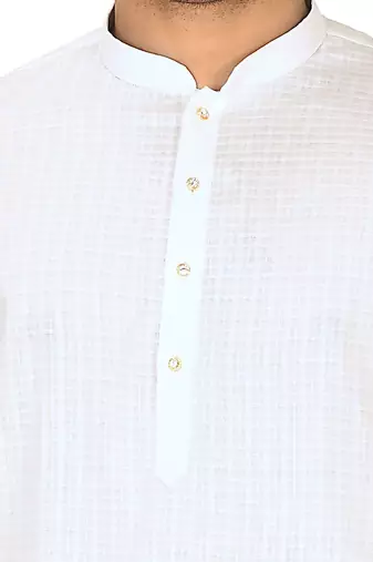 White cotton silk kurta withfancy buttons
