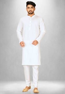 White cotton silk kurta withfancy buttons 4