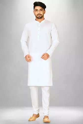 White cotton silk kurta withfancy buttons
