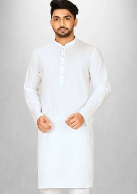 White cotton silk kurta withfancy buttons 1