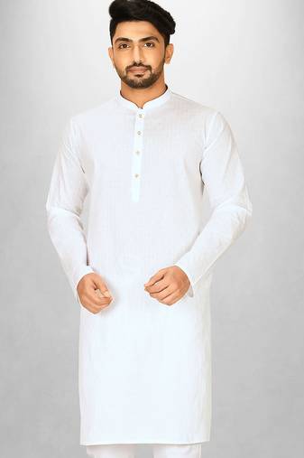 White cotton silk kurta withfancy buttons