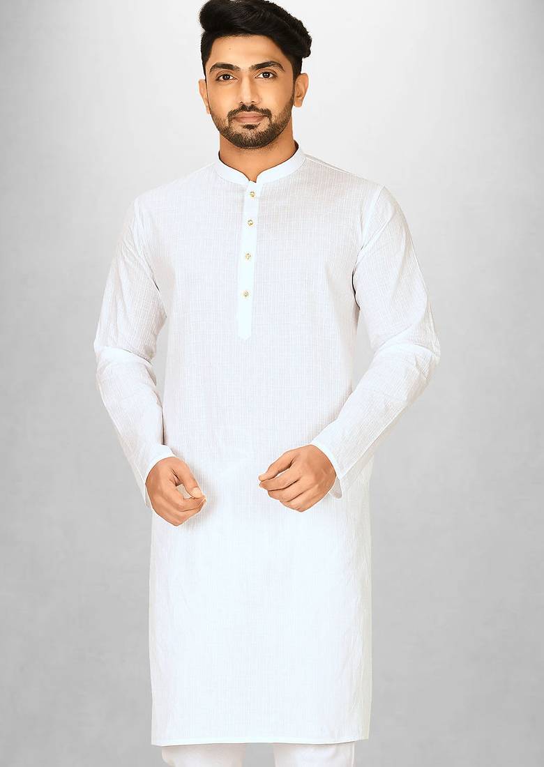 White cotton silk kurta withfancy buttons