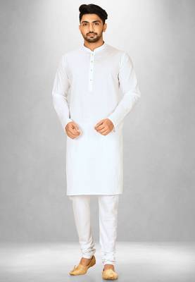 White cotton silk kurta withfancy buttons 4