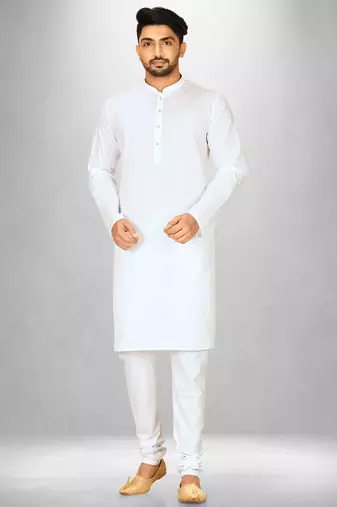 White cotton silk kurta withfancy buttons
