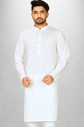 White cotton silk kurta withfancy buttons