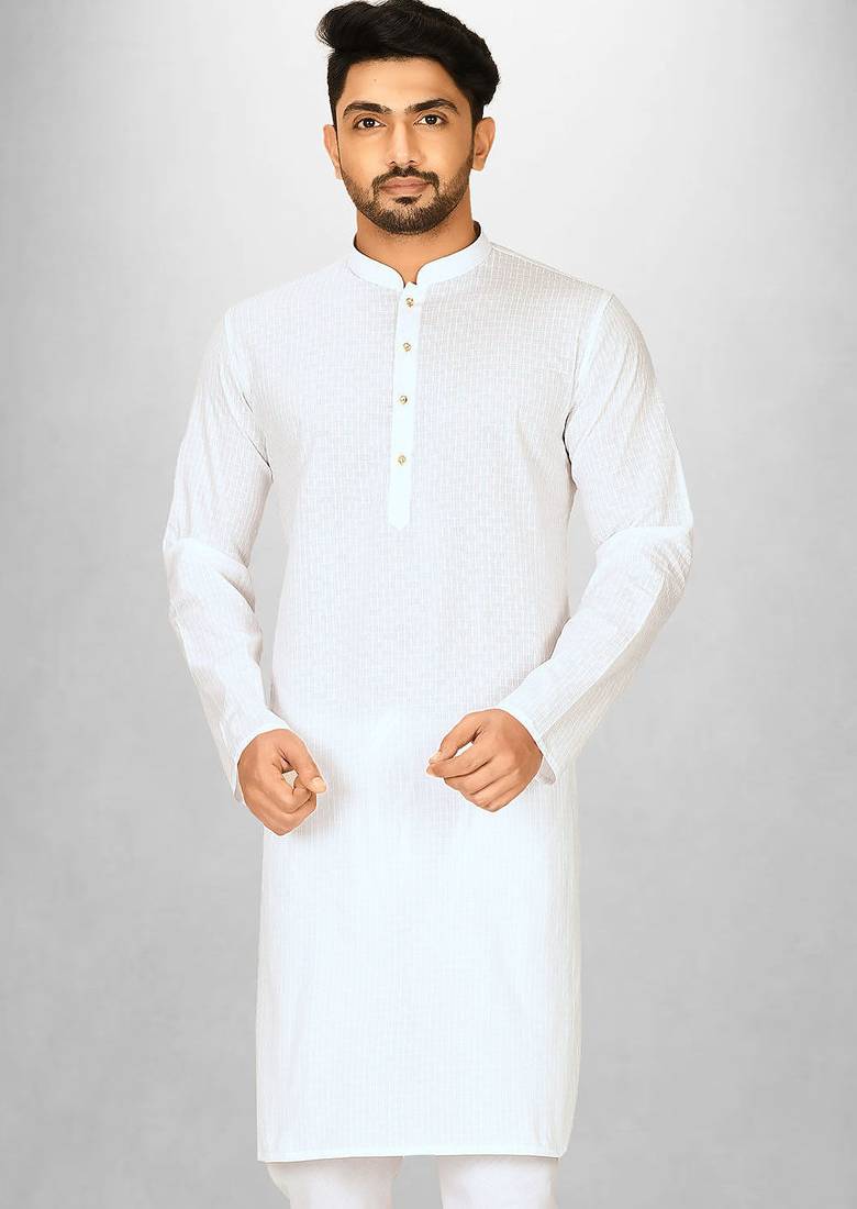 White cotton silk kurta withfancy buttons