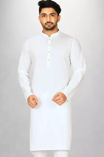 White cotton silk kurta withfancy buttons
