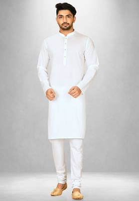 White cotton silk kurta withfancy buttons 3