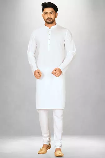 White cotton silk kurta withfancy buttons