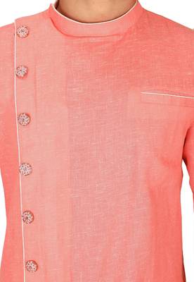 Peach slub cotton  kurta with asymmetrical side open patttern 2