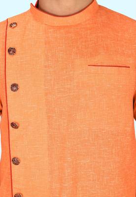 Orange slub cotton  kurta with asymmetrical side open patttern 2