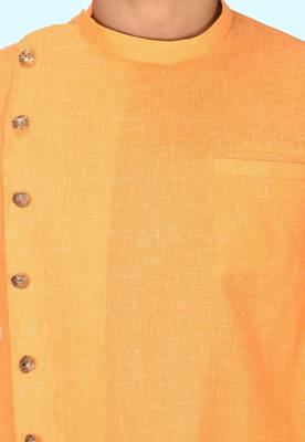 Yellow slub cotton  kurta with asymmetrical side open patttern 2