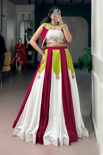 Rayon Contrast Panel Lehenga Set with Koti