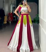 Rayon Contrast Panel Lehenga Set with Koti