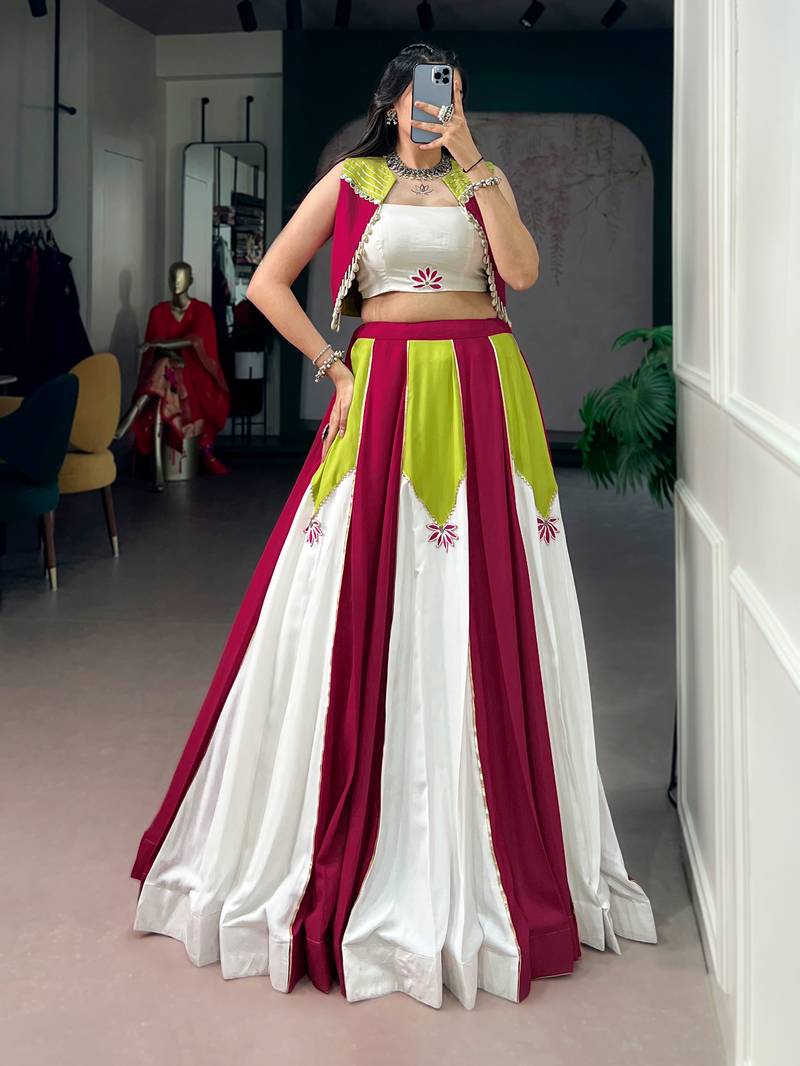 Rayon Contrast Panel Lehenga Set with Koti