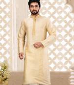 Fawn dupion art silk  kurta with asymmetrical side open patttern