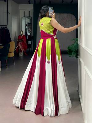 Rayon Contrast Panel Lehenga Set with Koti 3