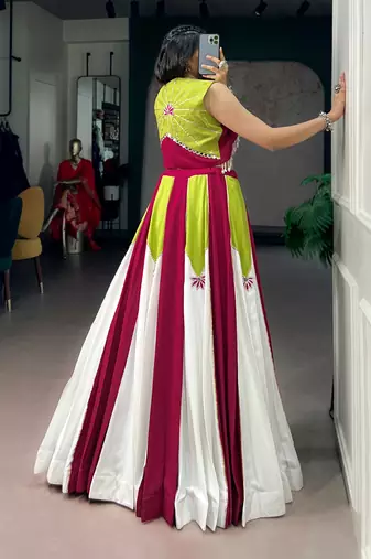 Rayon Contrast Panel Lehenga Set with Koti