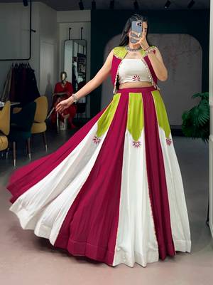 Rayon Contrast Panel Lehenga Set with Koti 4
