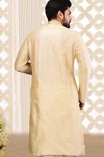 Fawn dupion art silk  kurta with asymmetrical side open patttern