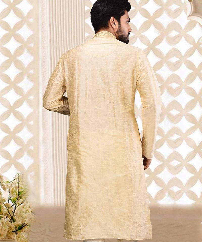 Fawn dupion art silk  kurta with asymmetrical side open patttern