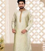 sea green cb dupion art silk  kurta with asymmetrical side open patttern