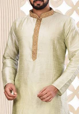 sea green cb dupion art silk  kurta with asymmetrical side open patttern 2