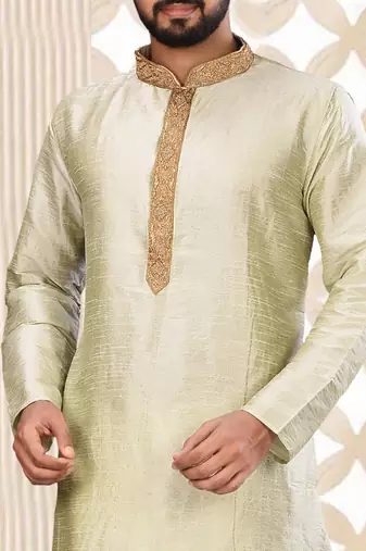 sea green cb dupion art silk  kurta with asymmetrical side open patttern