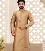 Fawn dupion art silk  kurta with asymmetrical side open patttern