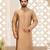 Beige dupion art silk  kurta with asymmetrical side open patttern