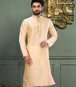 Fawn dupion art silk  kurta with asymmetrical side open patttern