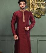 Mahroon dupion art silk  kurta with asymmetrical side open patttern