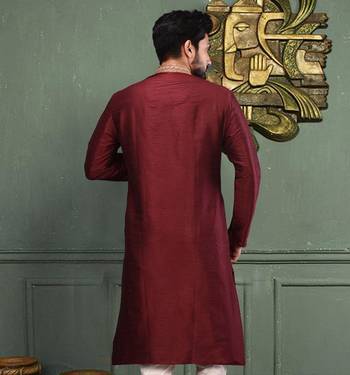 Mahroon dupion art silk  kurta with asymmetrical side open patttern 3