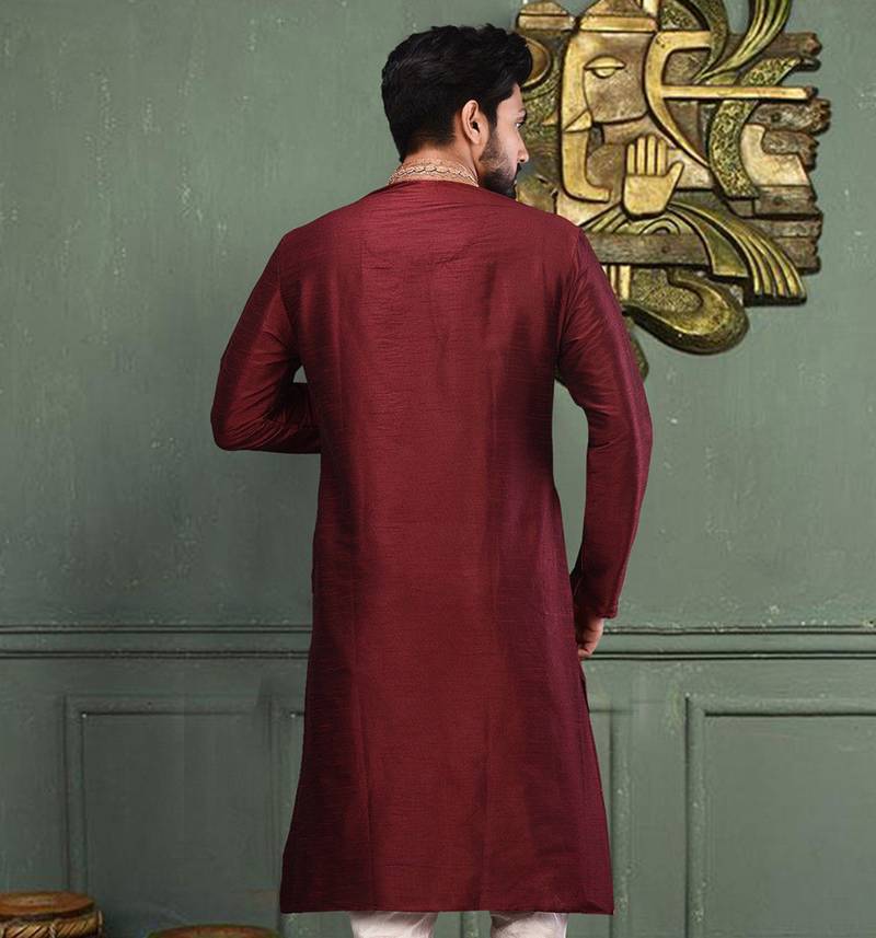 Mahroon dupion art silk  kurta with asymmetrical side open patttern