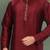 Red dupion art silk  kurta with cotton silk kurta with hand work on collor button neck and mohri